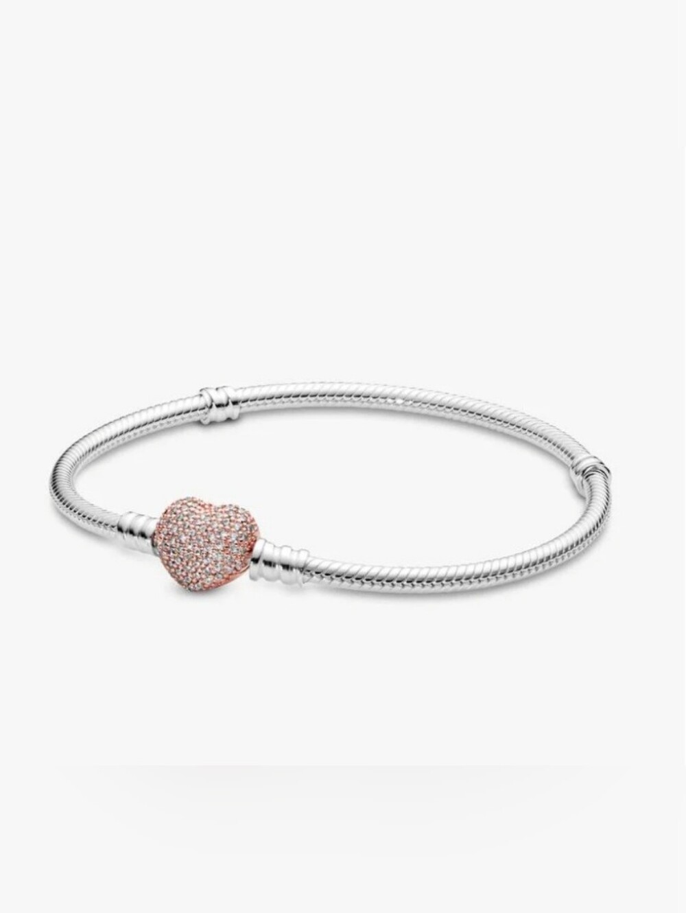 PANDORA Pave Pink Heart Clasp Charm Bracelet
